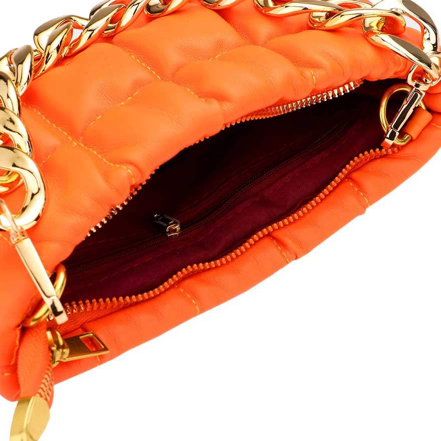 Faux Leather Padded Shoulder Crossbody Bag With Chain Strap - Madeline Love - Flyclothing LLC