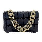 Faux Leather Padded Shoulder Crossbody Bag With Chain Strap - Madeline Love - Flyclothing LLC