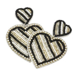 Felt Back Beaded Double Heart Link Dangle Earrings - Madeline Love - Flyclothing LLC