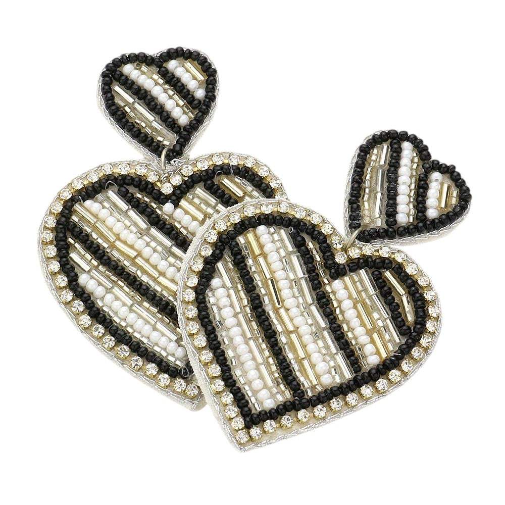 Felt Back Beaded Double Heart Link Dangle Earrings - Madeline Love - Flyclothing LLC