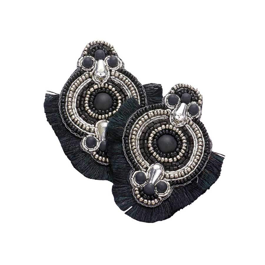 Felt Back Boho Tassel Trimmed Multi Beaded Earrings - Madeline Love - Flyclothing LLC