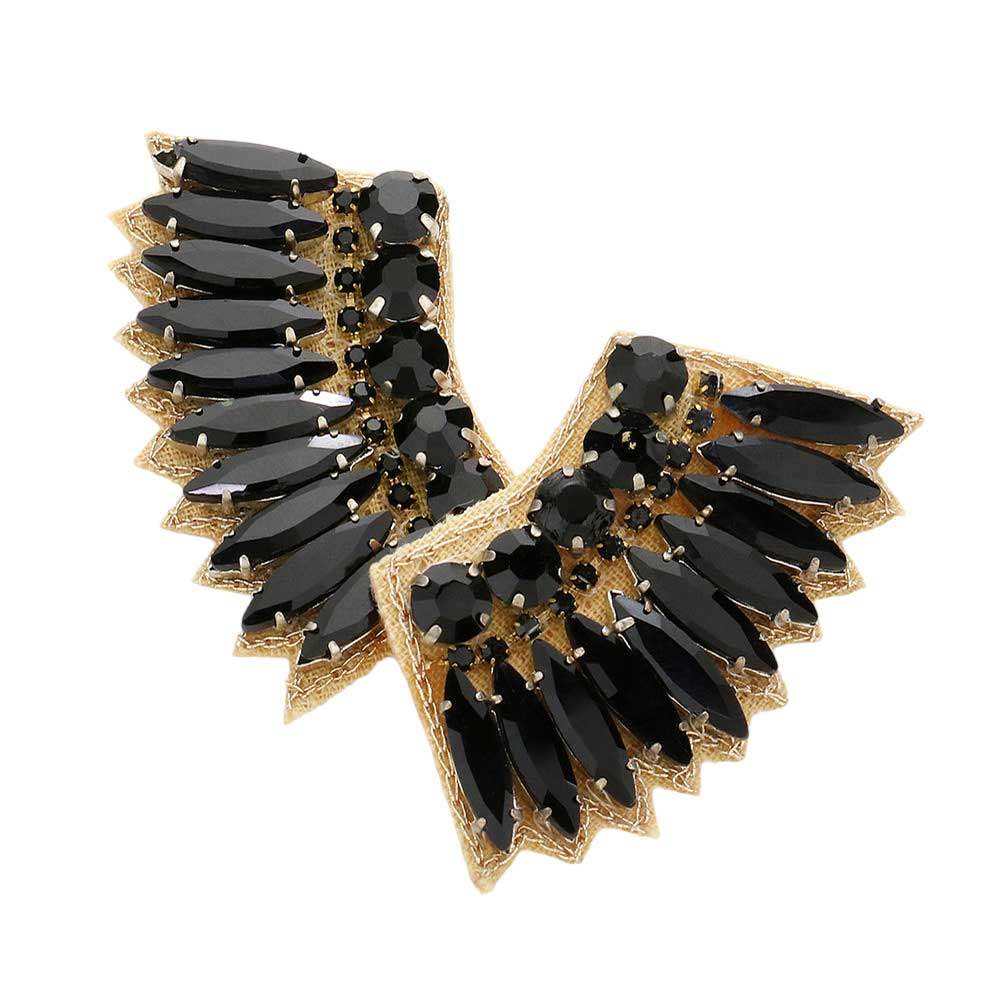 Felt Back Multi Stone Embellished Wing Earrings - Madeline Love - Flyclothing LLC
