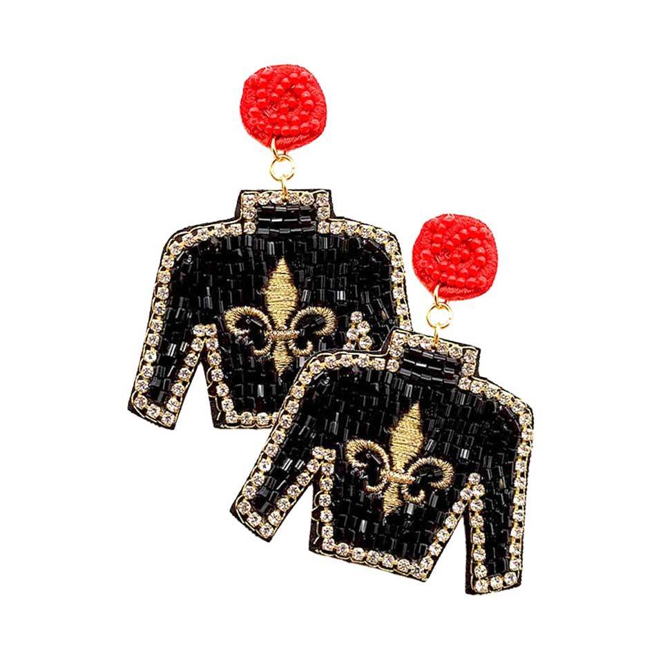 Felt Back Seed Beaded Fleur de Lis Mardi Gras Earrings - Madeline Love - Flyclothing LLC