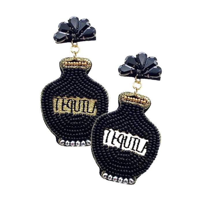 Felt Back Seed Beaded Tequila Dangle Earrings - Madeline Love - Flyclothing LLC