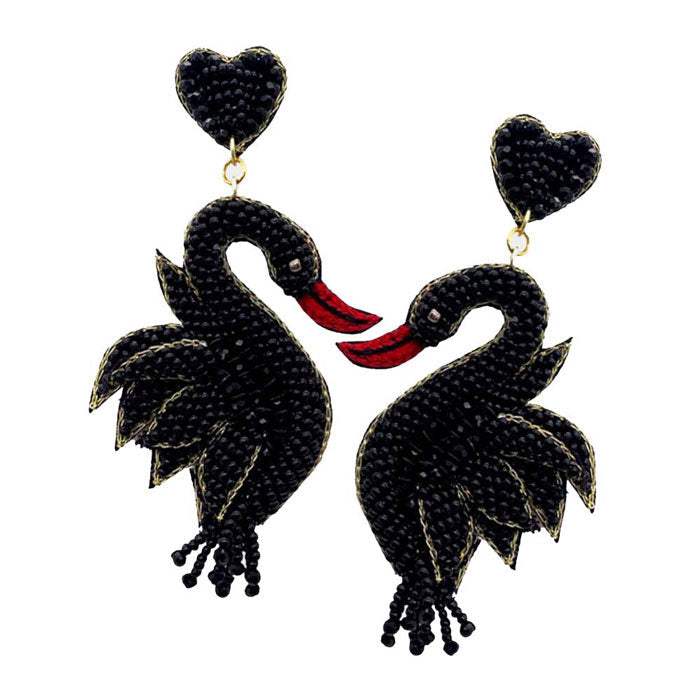 Felt Back Sequin Seed Beaded Swan Dangle Earrings - Madeline Love - Flyclothing LLC