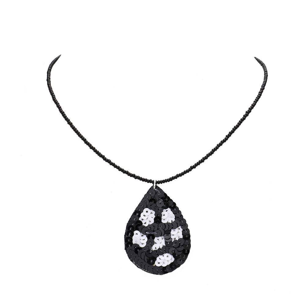 Felt Back Sequin Soccer Teardrop Pendant Necklace - Madeline Love - Flyclothing LLC