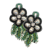 Felt Back Sequin Stone Seed Beaded Flower Leaf Earrings - Madeline Love - Flyclothing LLC