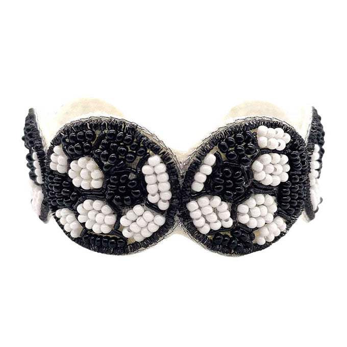 Felt Back Soccer Seed Beaded Cuff Bracelet - Madeline Love - Flyclothing LLC
