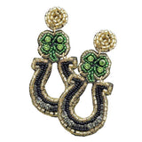 Felt Back Stone Seed Beaded Clover Horseshoe Dangle Earrings - Madeline Love - Flyclothing LLC