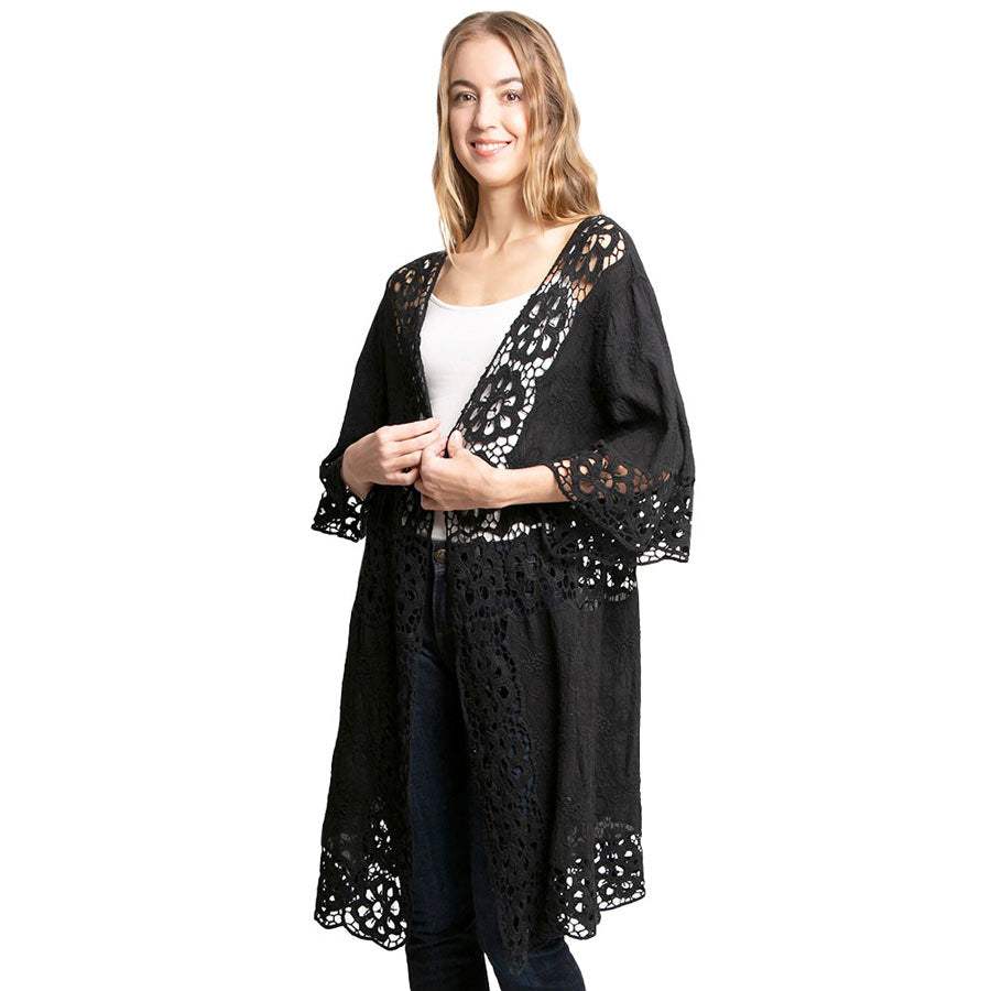 Floral Lace Trimmed Cover Up Kimono Poncho - Madeline Love - Flyclothing LLC