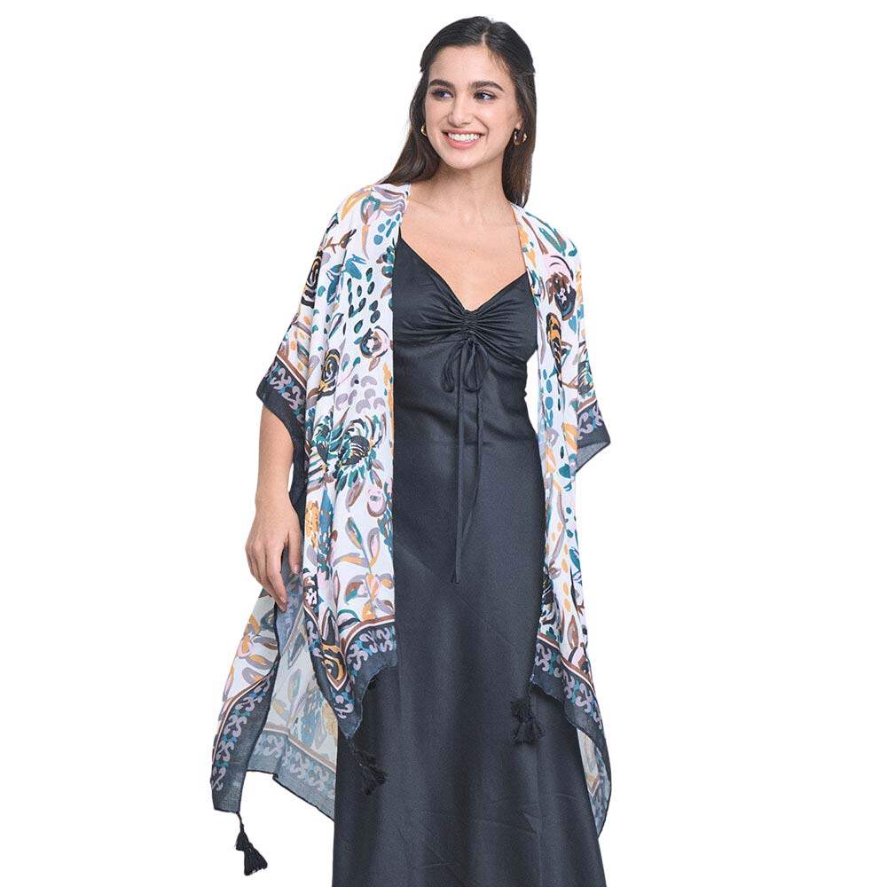 Floral Patterned Cover Up Kimono Poncho - Madeline Love - Flyclothing LLC