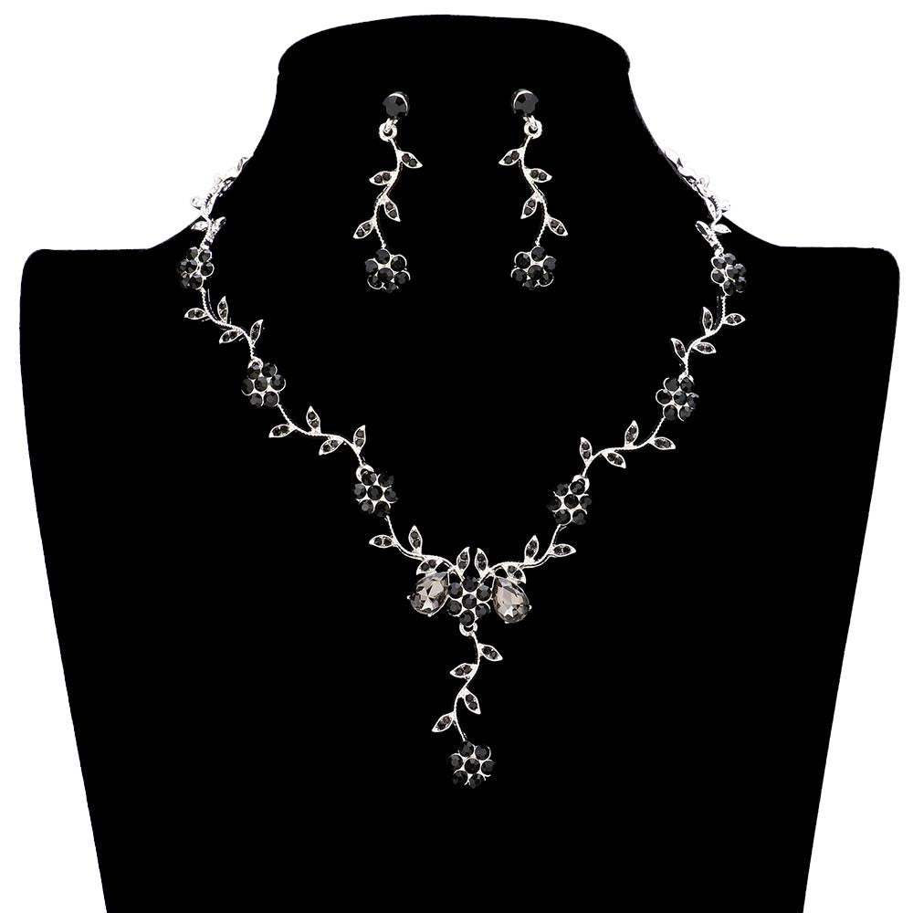 Flower Leaf Cluster Vine Rhinestone Necklace - Madeline Love - Flyclothing LLC