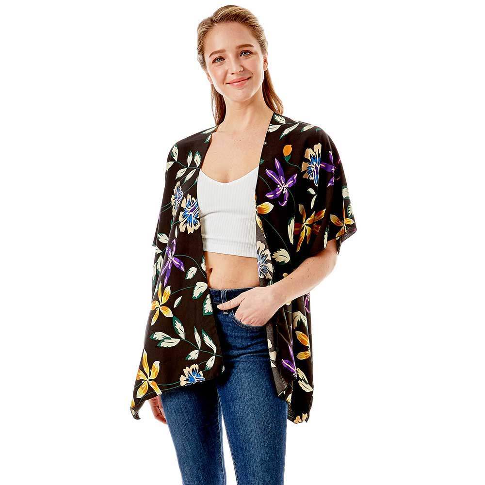 Flower Printed Cover Up Kimono Poncho - Madeline Love - Flyclothing LLC