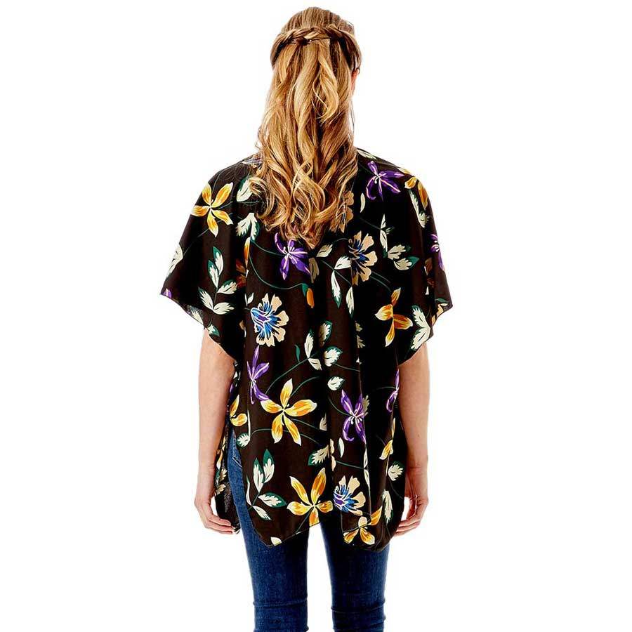 Flower Printed Cover Up Kimono Poncho - Madeline Love - Flyclothing LLC