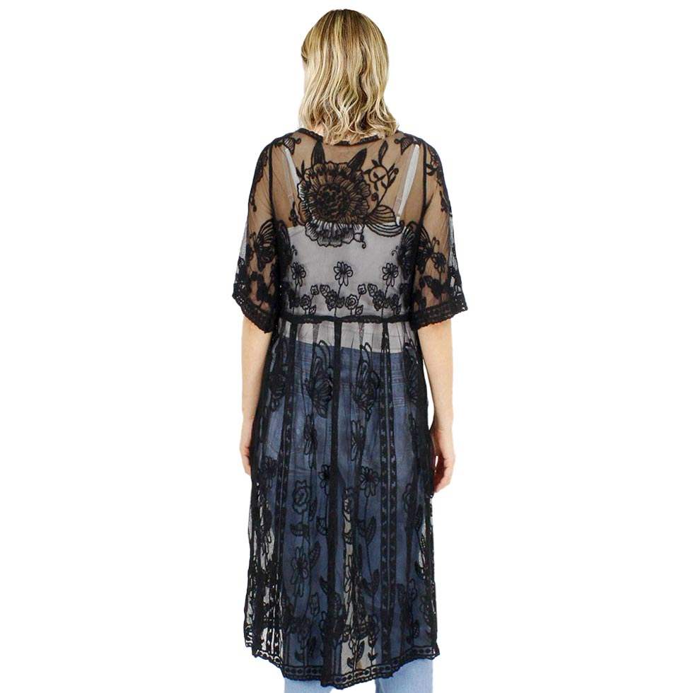 Flower Vintage Lace Long Cover Up Kimono Poncho - Madeline Love - Flyclothing LLC