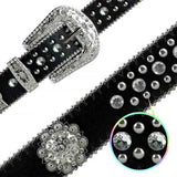 Black Flower With Studs And White Stones Studded Rhinestones Belts - Rhinestone Belt Store - Flyclothing LLC