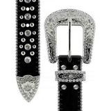 Black Flower With Studs And White Stones Studded Rhinestones Belts - Rhinestone Belt Store - Flyclothing LLC