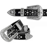 Black Flower With Studs And White Stones Studded Rhinestones Belts - Rhinestone Belt Store - Flyclothing LLC