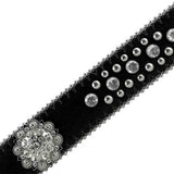 Black Flower With Studs And White Stones Studded Rhinestones Belts - Rhinestone Belt Store - Flyclothing LLC