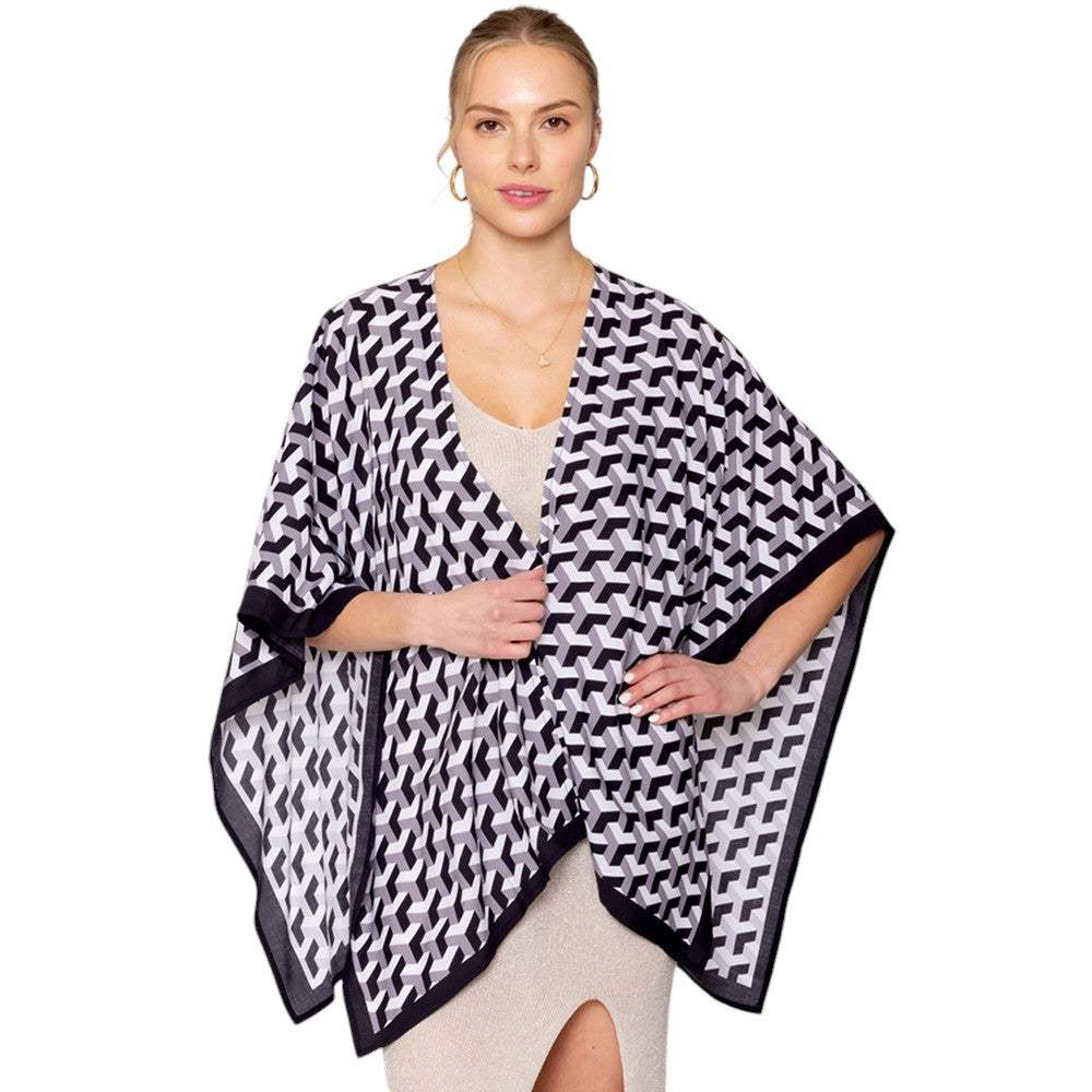 Geometric Pattern Print Ruana Poncho - Madeline Love - Flyclothing LLC