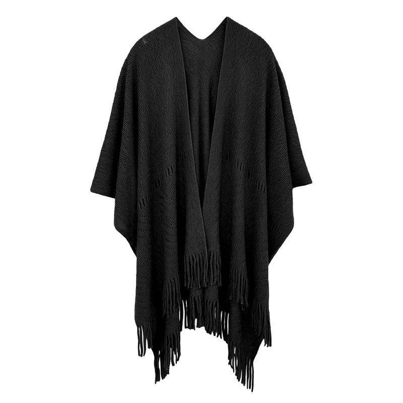 Geometry Open Knit Ruana With Fringe - Madeline Love - Flyclothing LLC