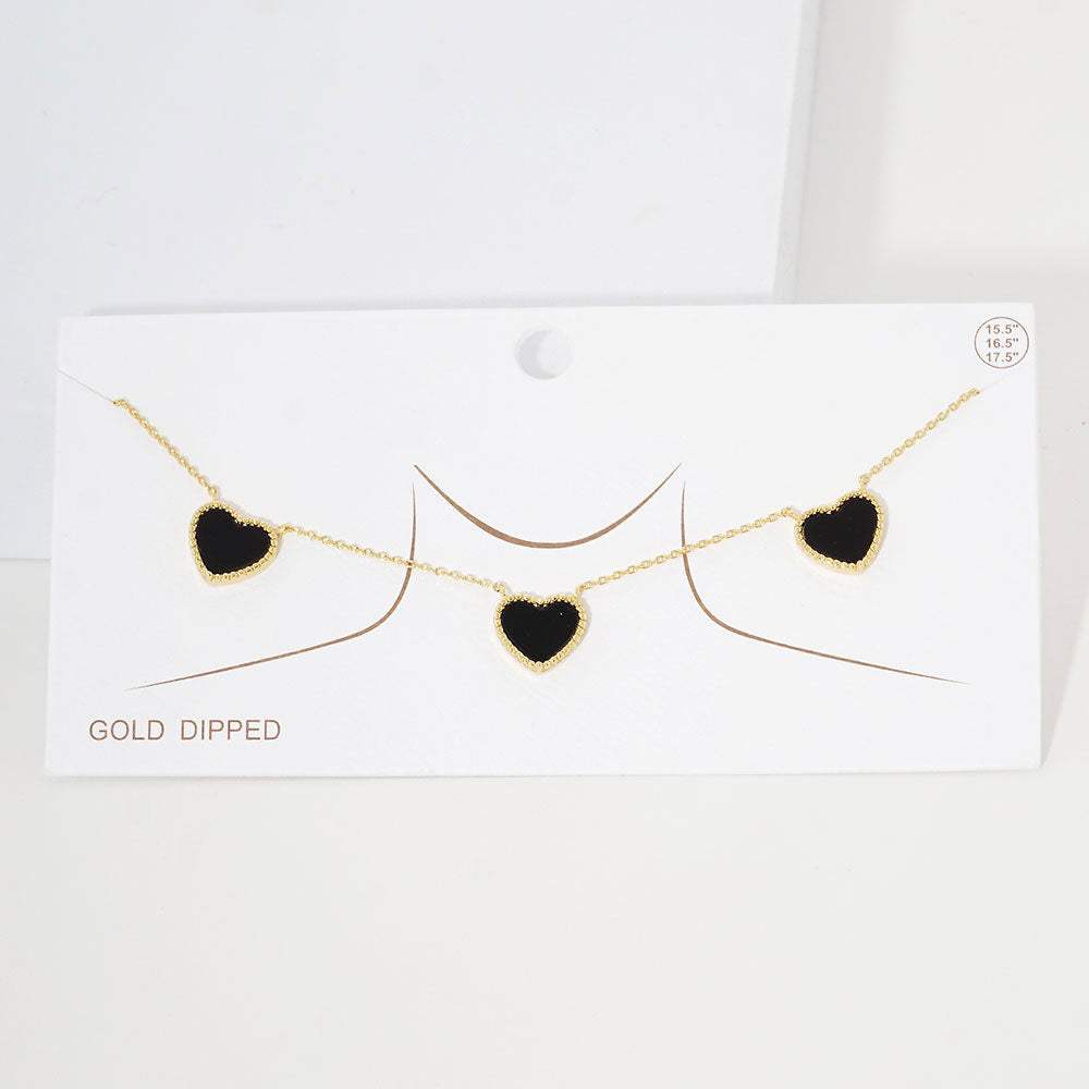 Gold Dipped Triple Heart Pendant Necklace - Madeline Love - Flyclothing LLC