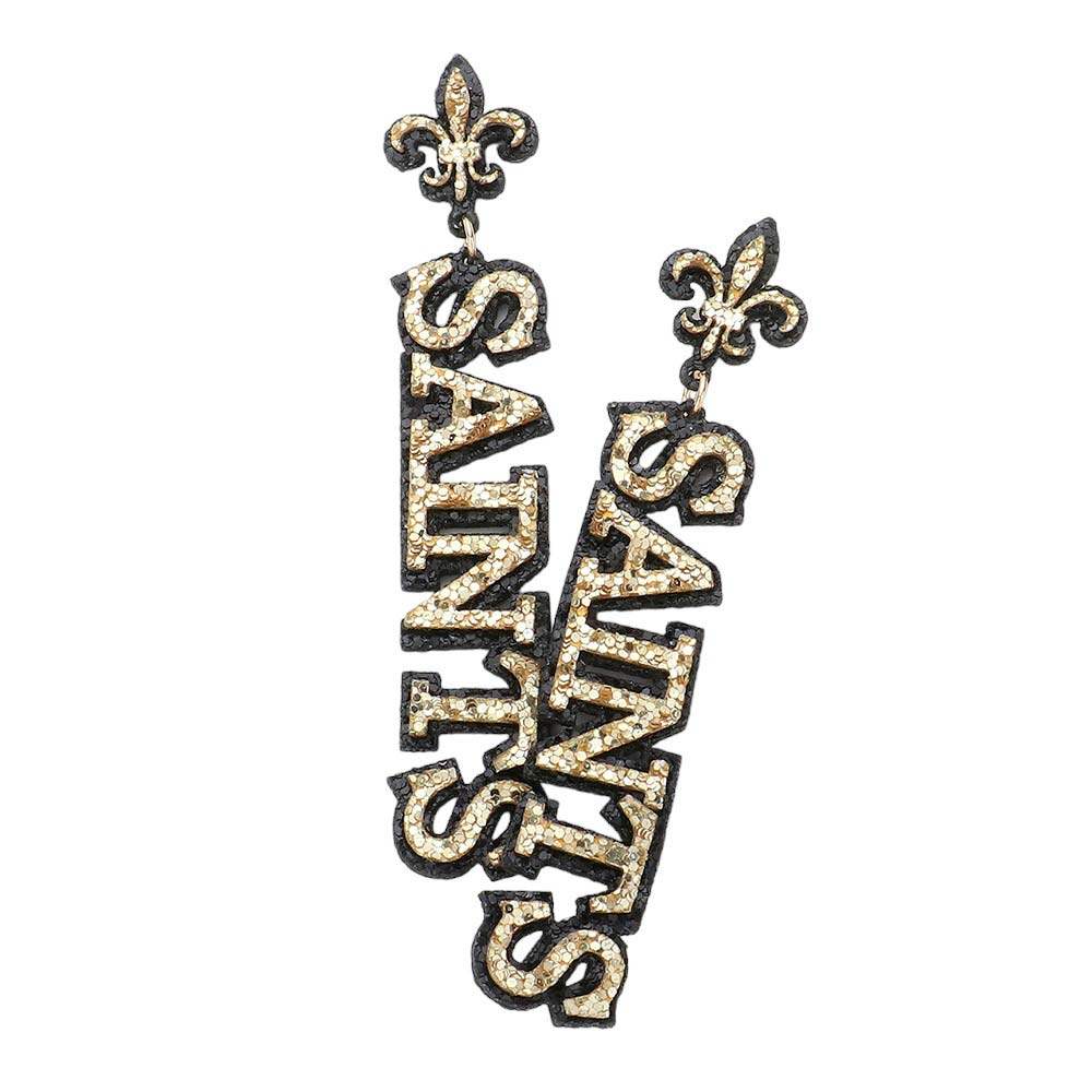 Glittered SAINTS Message Fleur de Lis Earrings - Madeline Love - Flyclothing LLC