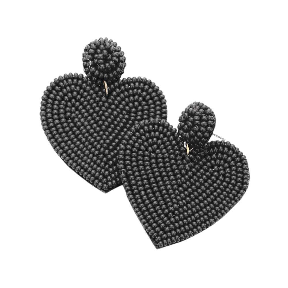 Seed Beaded Heart Drop Earrings - Madeline Love - Flyclothing LLC