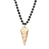 Hammered Metal Arrow Pendant Faceted Beads Long Necklace - Madeline Love - Flyclothing LLC