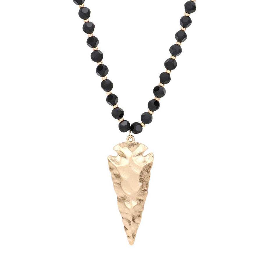 Hammered Metal Arrow Pendant Faceted Beads Long Necklace - Madeline Love - Flyclothing LLC