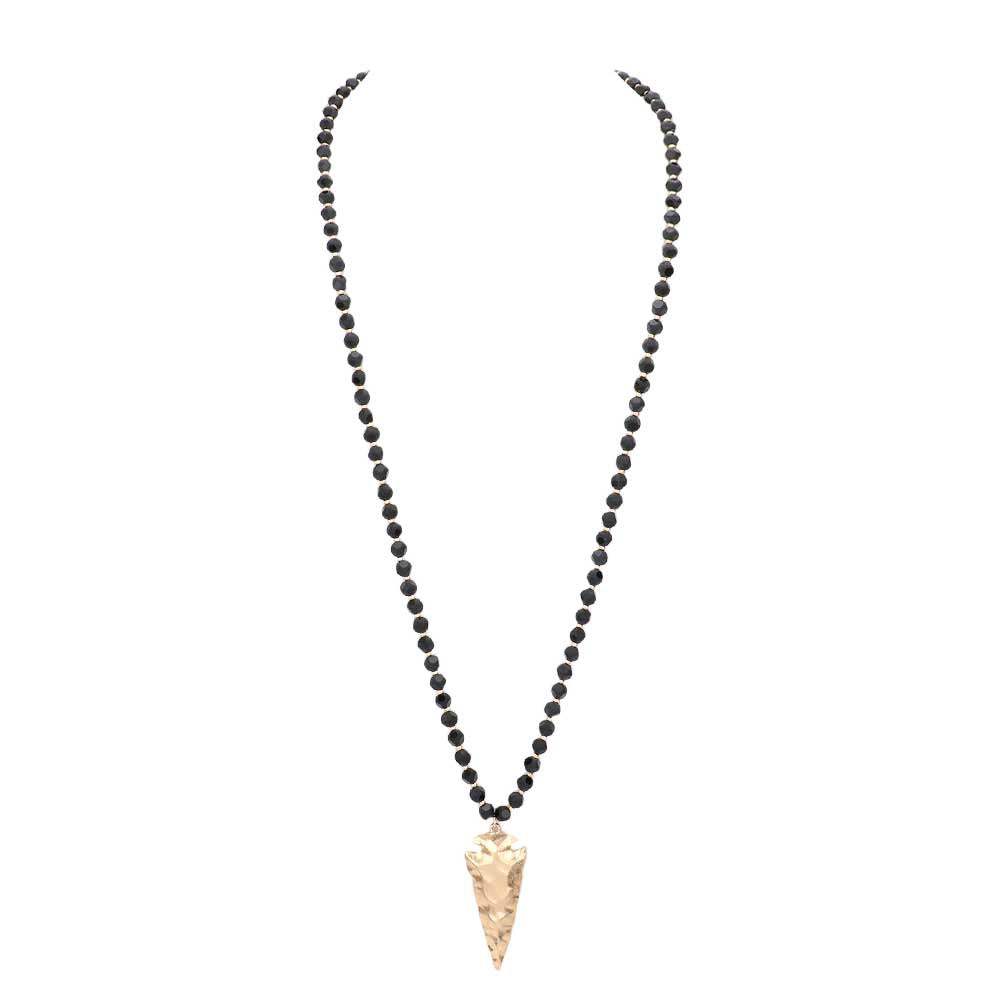 Hammered Metal Arrow Pendant Faceted Beads Long Necklace - Madeline Love - Flyclothing LLC
