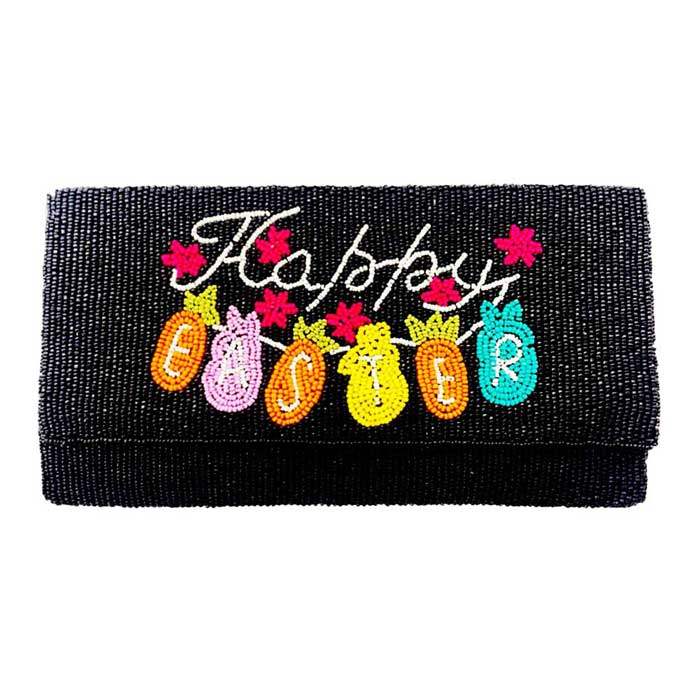 Happy Easter Message Bunny Seed Beaded Clutch Crossbody Bag - Madeline Love - Flyclothing LLC