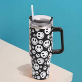 Happy Face Printed 40oz Stainless Steel Tumbler With Handle - Madeline Love - Flyclothing LLC