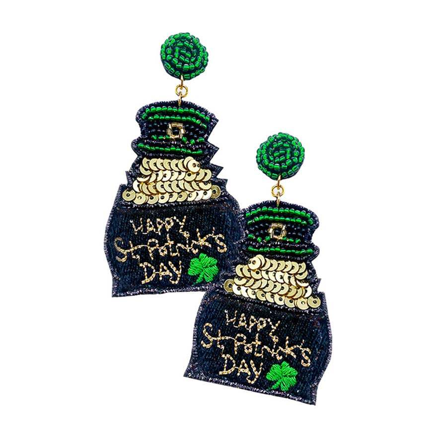 Happy St. Patrick's Day Felt Back Shamrock Dangle Earrings - Madeline Love - Flyclothing LLC