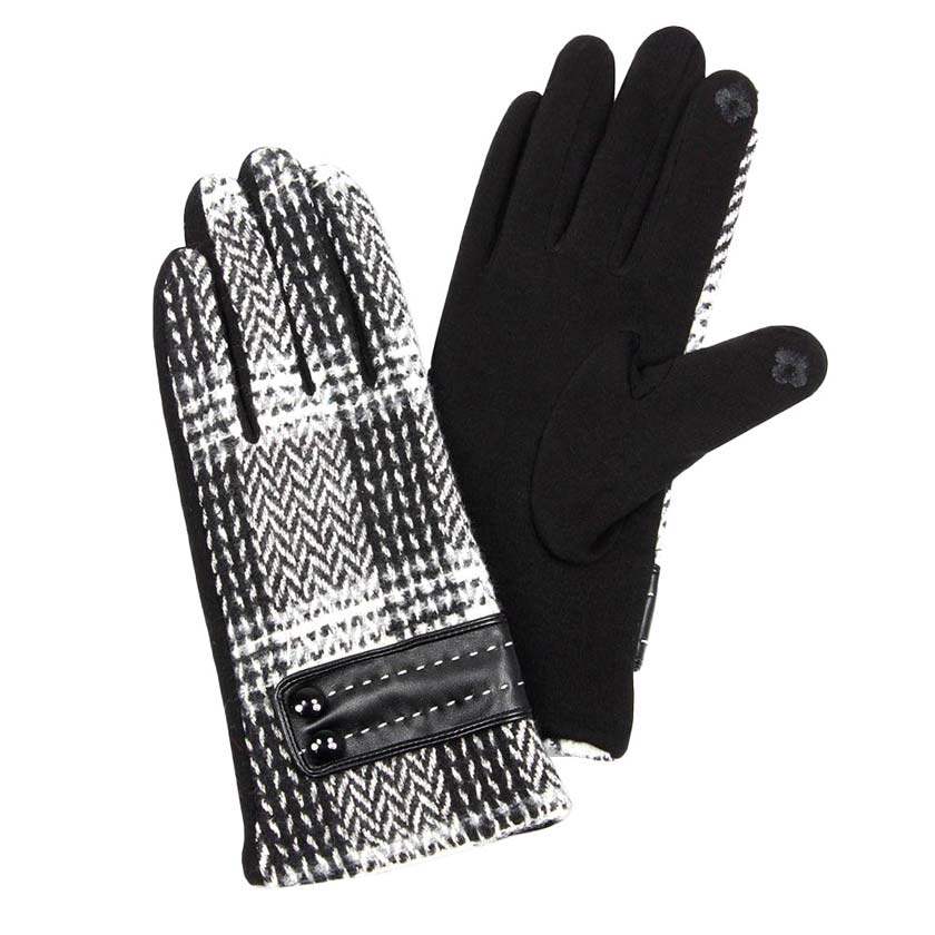 Herringbone Woven Button Gloves - Madeline Love - Flyclothing LLC