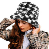 Houndstooth Patterned Faux Fur Bucket Hat - Madeline Love - Flyclothing LLC