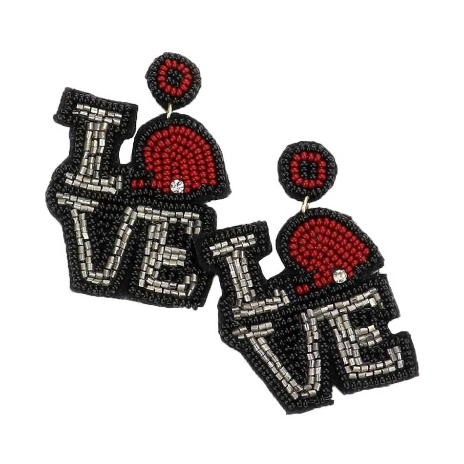 LOVE Felt Back Seed Beaded Football Pointed Dangle Earrings - Madeline Love - Flyclothing LLC