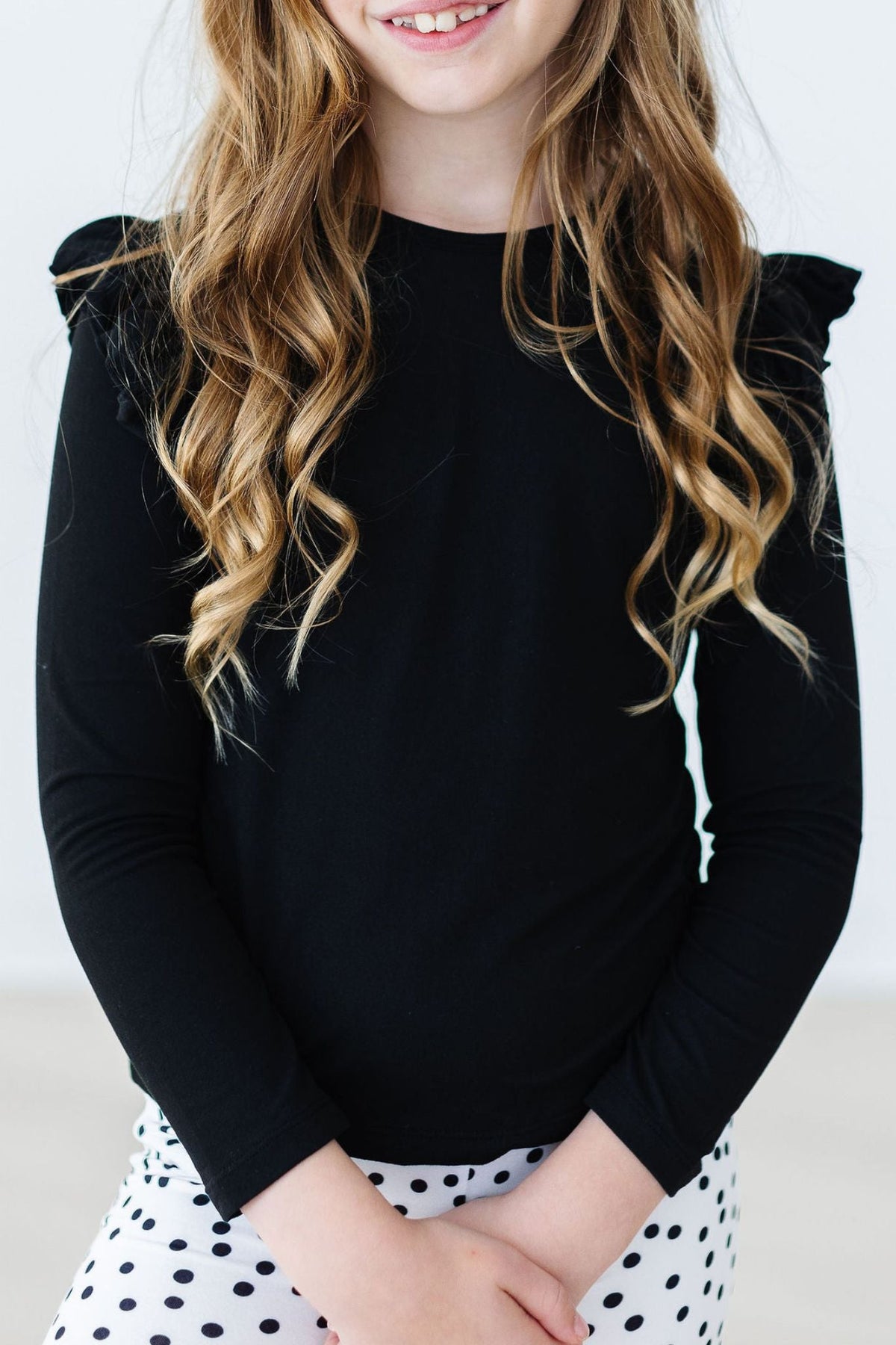 Black L/S Ruffle Tee - Mila & Rose ® - Flyclothing LLC