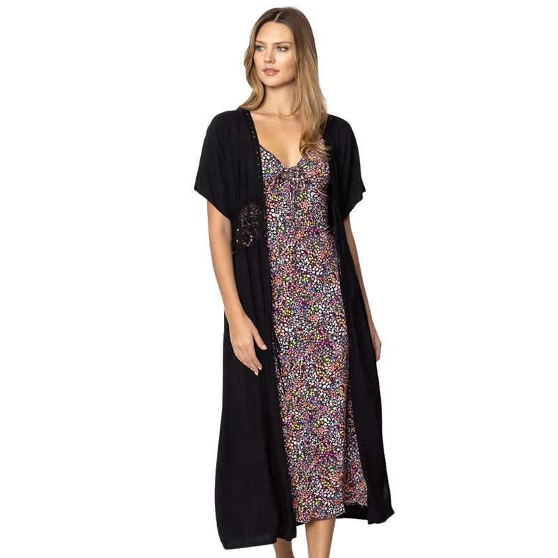 Lace Trim Long Cover Up Poncho - Madeline Love - Flyclothing LLC