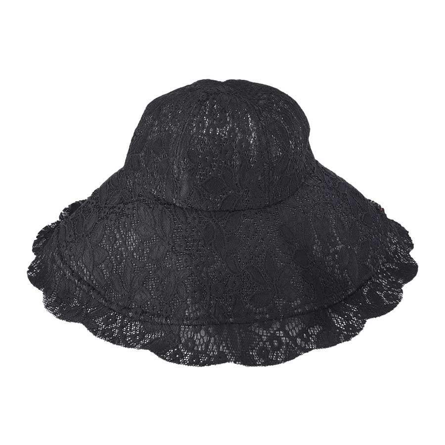 Leaf Detailed Chin Tie Lace Sun Hat - Madeline Love - Flyclothing LLC