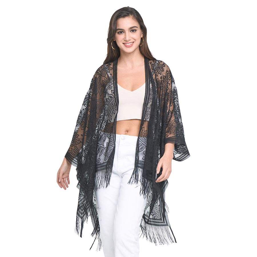 Leaf Lace Cover Up Kimono Poncho - Madeline Love - Flyclothing LLC