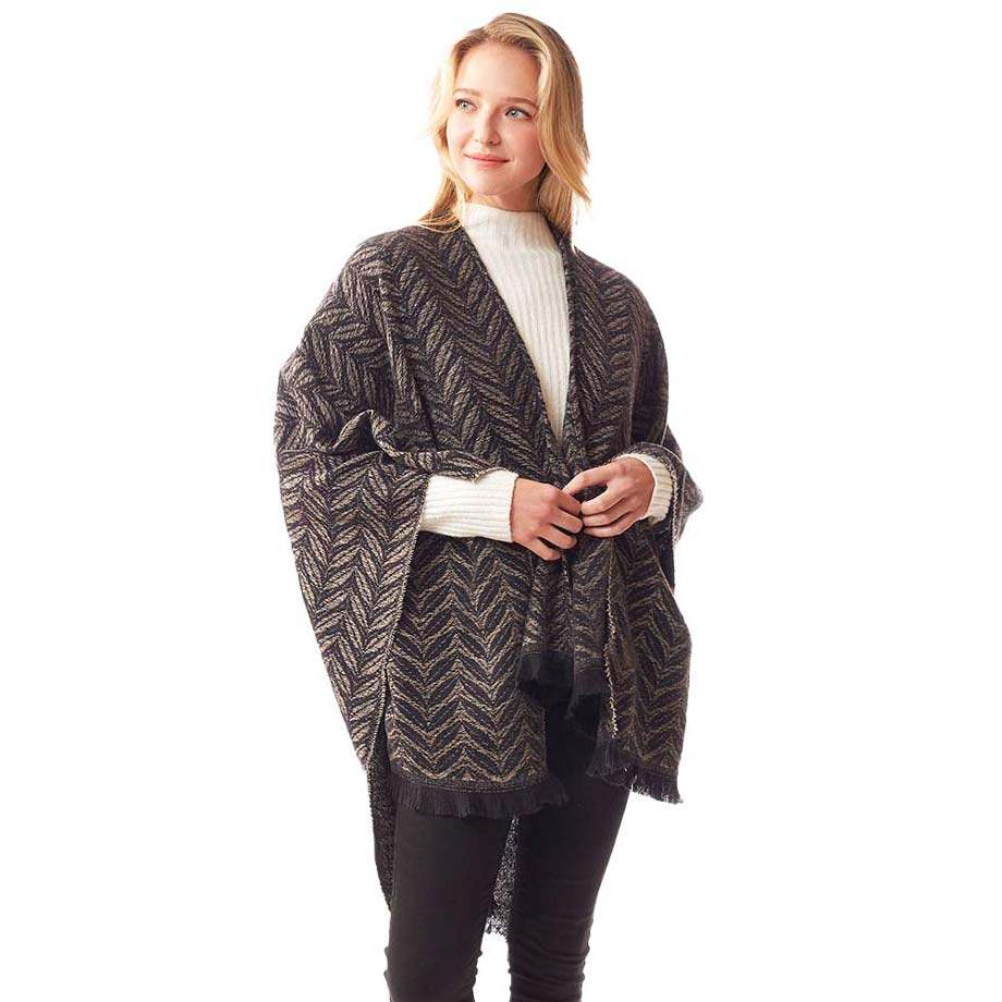 Leaf Patterned Poncho Shawl Wrap - Madeline Love - Flyclothing LLC