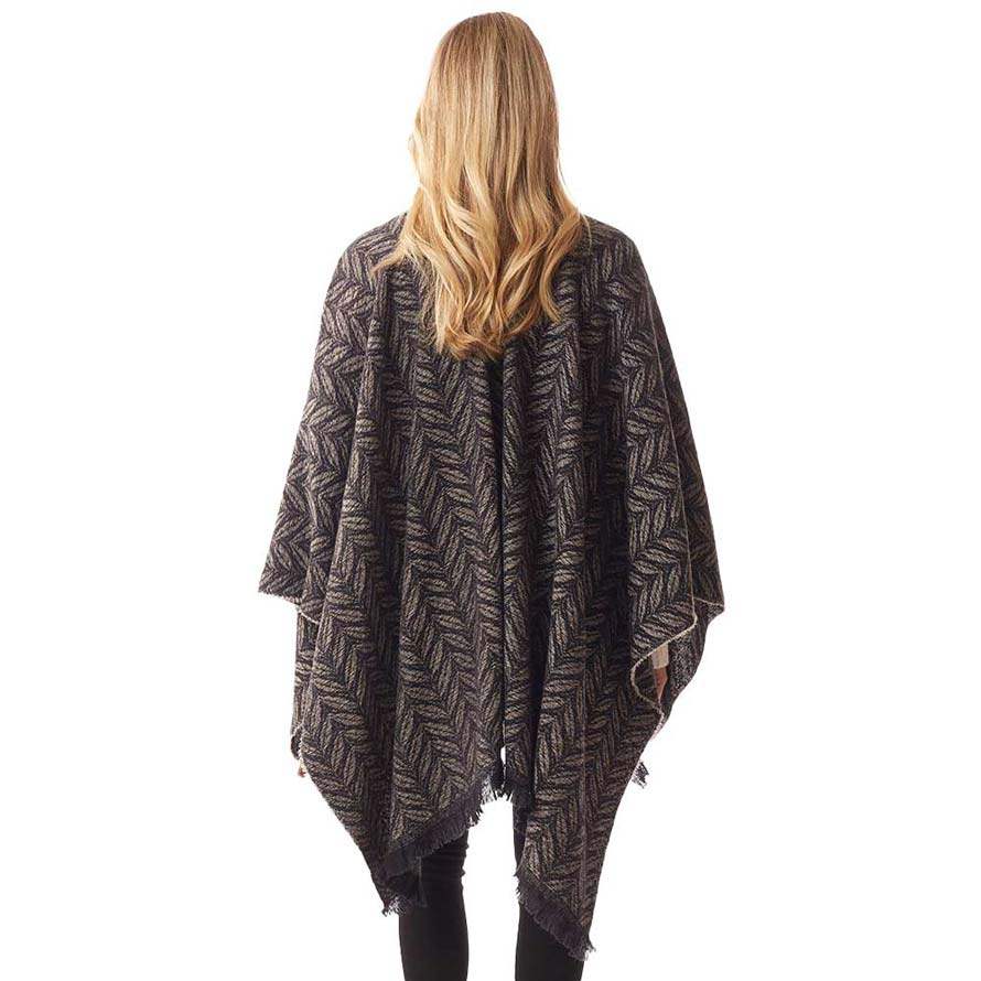 Leaf Patterned Poncho Shawl Wrap - Madeline Love - Flyclothing LLC