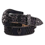 Black Leather Belt And Black Buckle Studded with Black Rhinestones - Rhinestone Belt Store - Flyclothing LLC