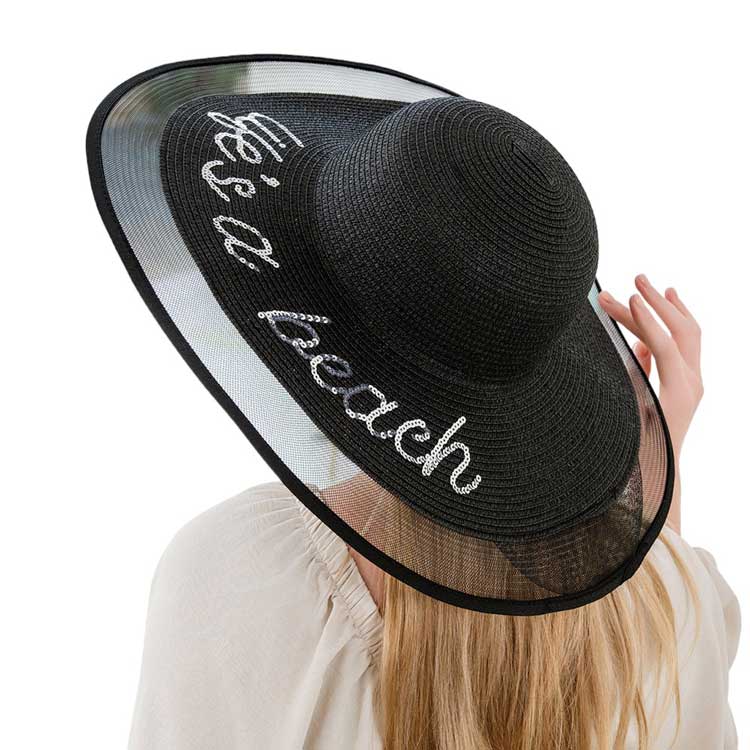 Life is a beach Message Mesh Brim Straw Sun Hat - Madeline Love - Flyclothing LLC