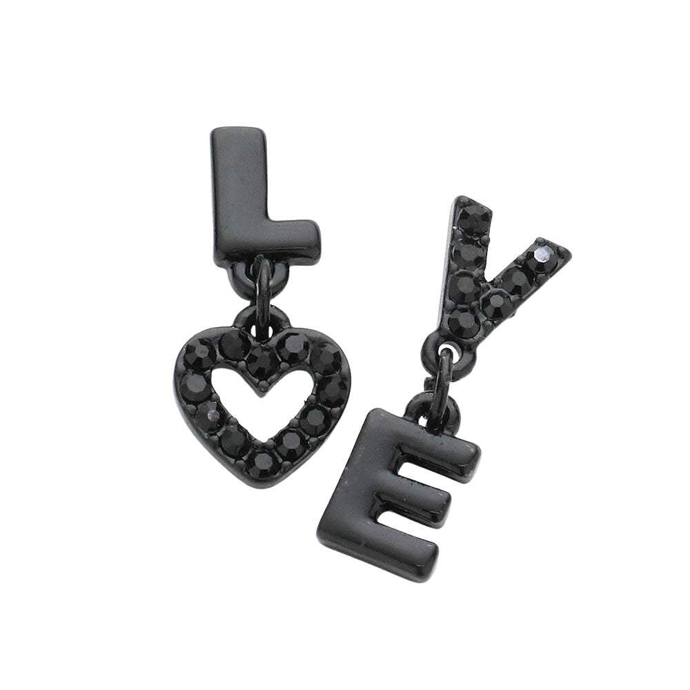 LOVE Rhinestone Message Mismatched Dangle Earrings - Madeline Love - Flyclothing LLC