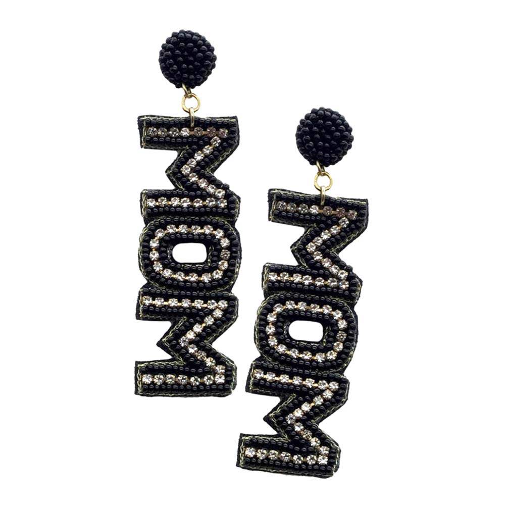 MOM Felt Back Rhinestone Beaded Message Dangle Earrings - Madeline Love - Flyclothing LLC