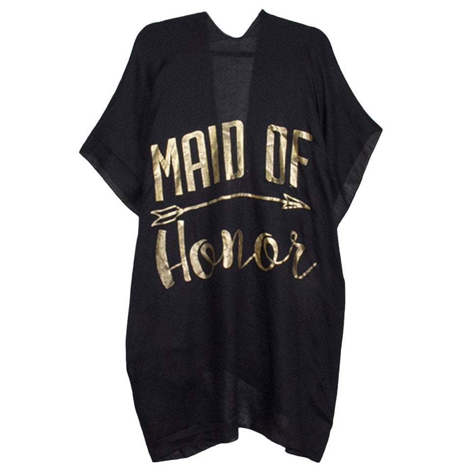 Maid of Honor Solid Lettering Cover Up Poncho - Madeline Love - Flyclothing LLC