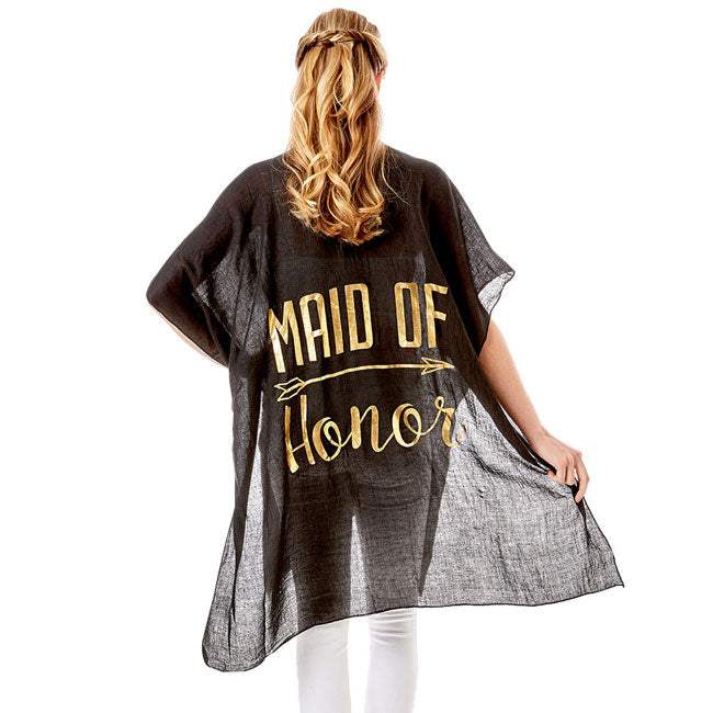 Maid of Honor Solid Lettering Cover Up Poncho - Madeline Love - Flyclothing LLC