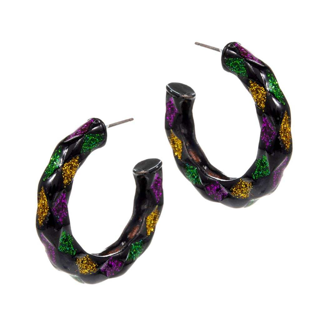 Mardi Gras Glittered Hoop Earrings - Madeline Love - Flyclothing LLC